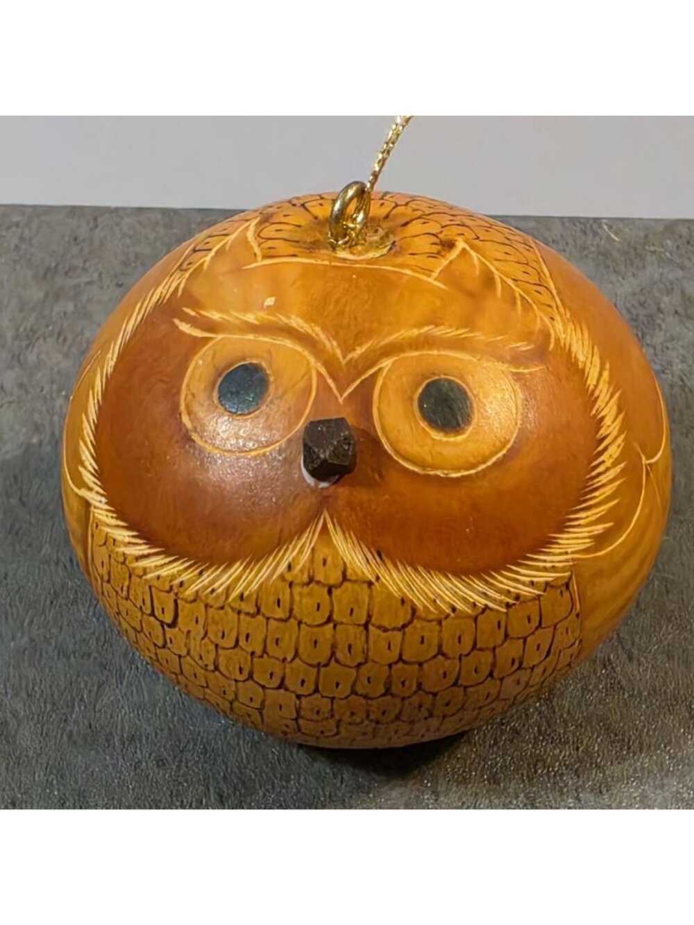 Vtg Peruvian Hand-Carved Owl Gourd Ornament – Traditional Mate Burilado Folk Art
